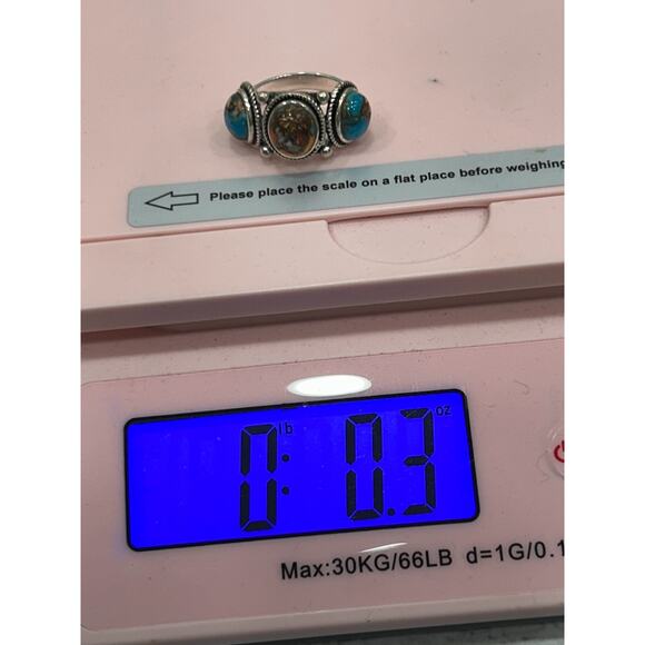 BBJ 925 Sterling Silver Spiny Oyster Turquoise 3-Stone Southwestern Ring Sz 8 - Picture 10 of 10
